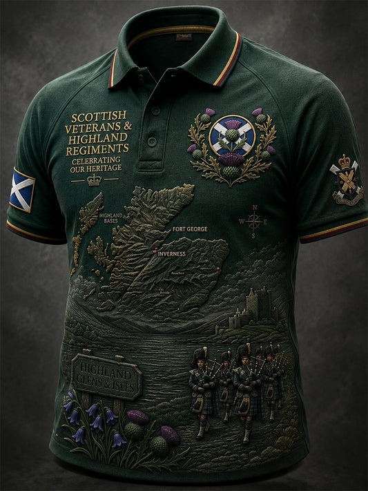 Men’s Scottish Veterans Highland Regiment Print Polo Shirt