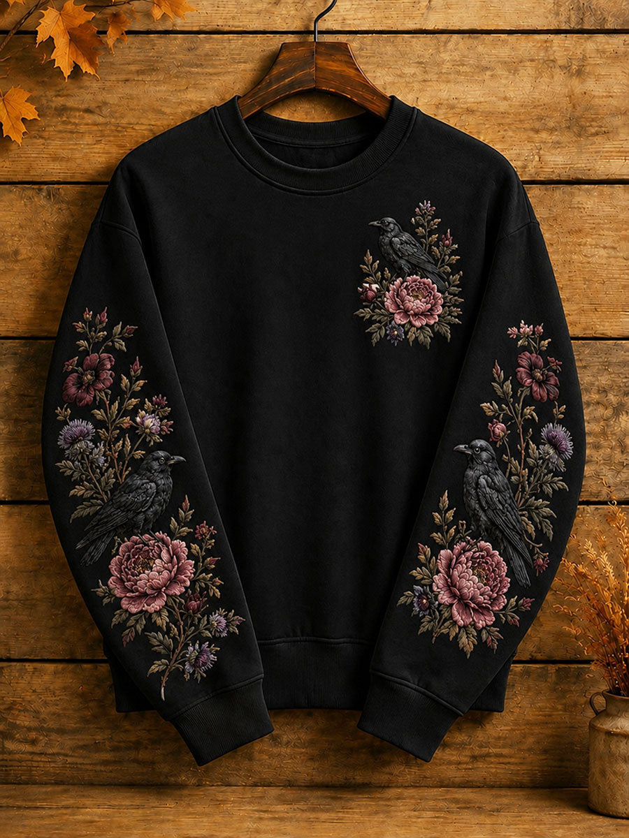 Women's Halloween Gothic Style Raven Floral Casual Regular Sweatshirt