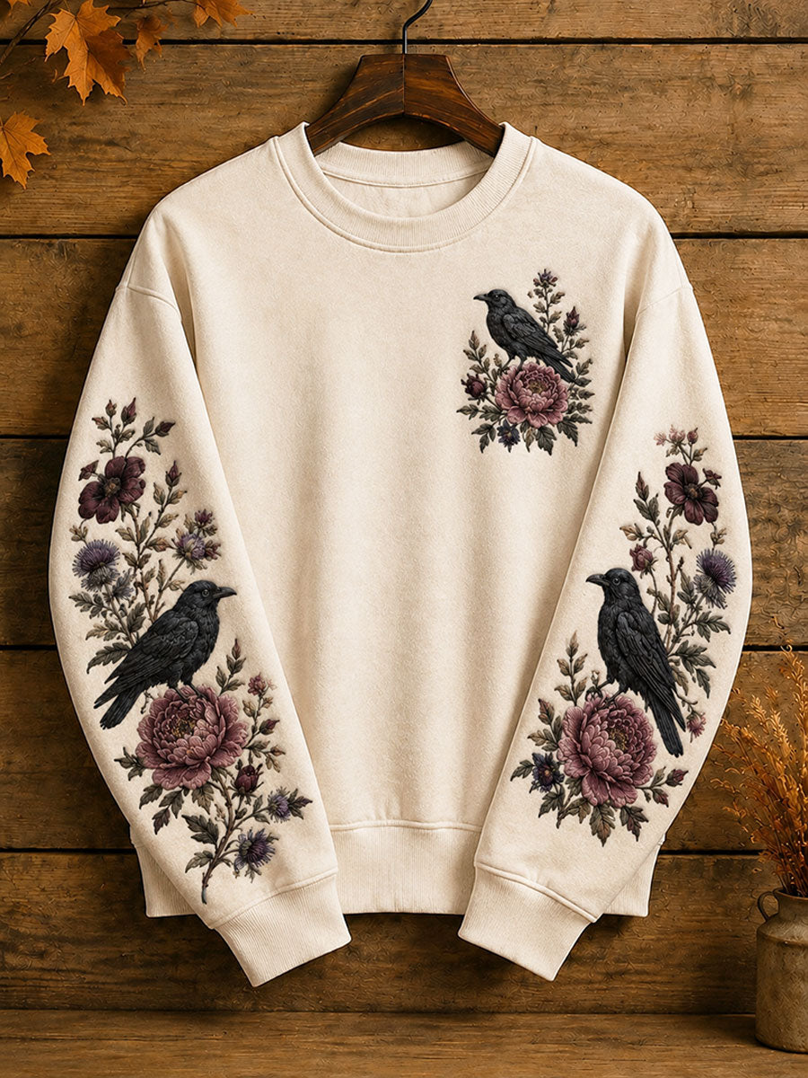 Women's Halloween Gothic Style Raven Floral Casual Regular Sweatshirt