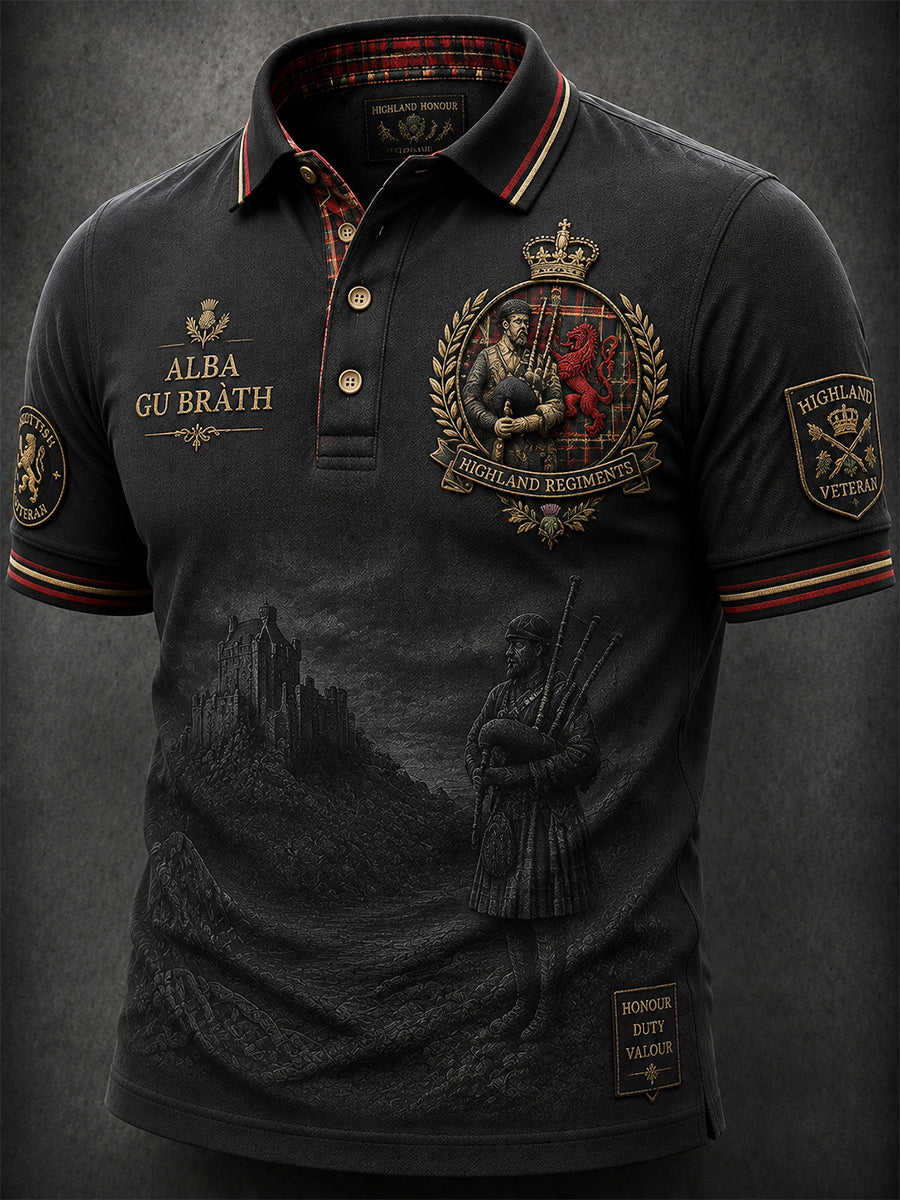 Men’s Scottish Veterans Highland Regiment Print Polo Shirt