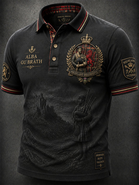Men’s Scottish Veterans Highland Regiment Print Polo Shirt