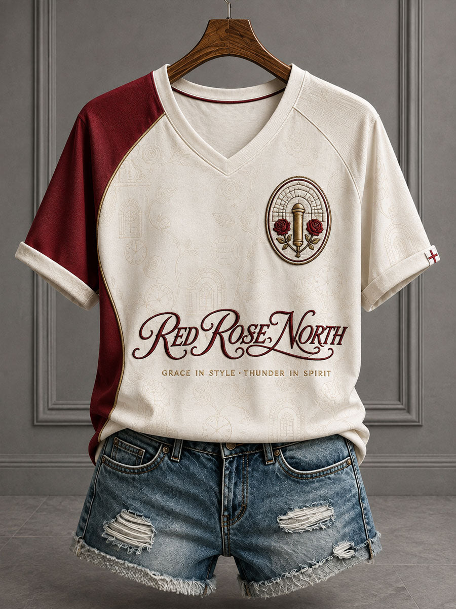 Women's UK London Football Lover Roses Art Printed T-shirt