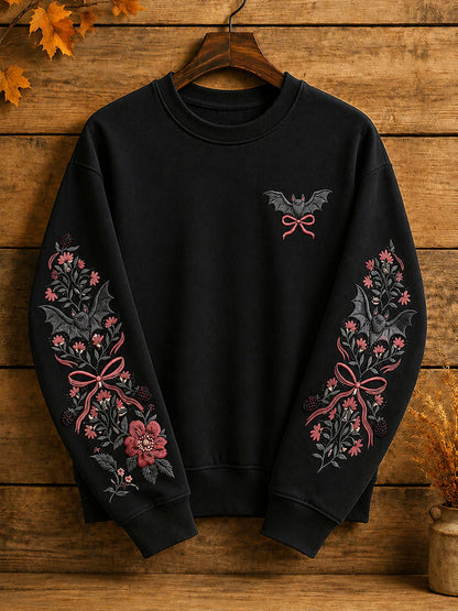 Women's Halloween Gothic Bat Floral Casual Regular Sweatshirt