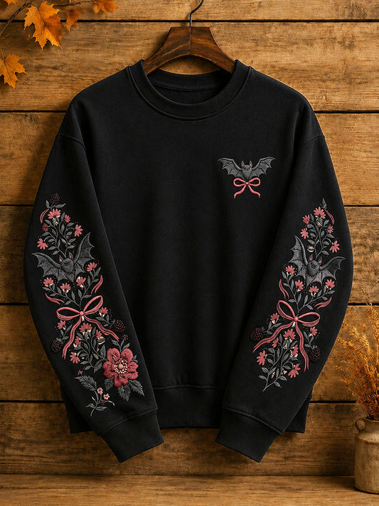 Women's Halloween Gothic Bat Floral Casual Regular Sweatshirt