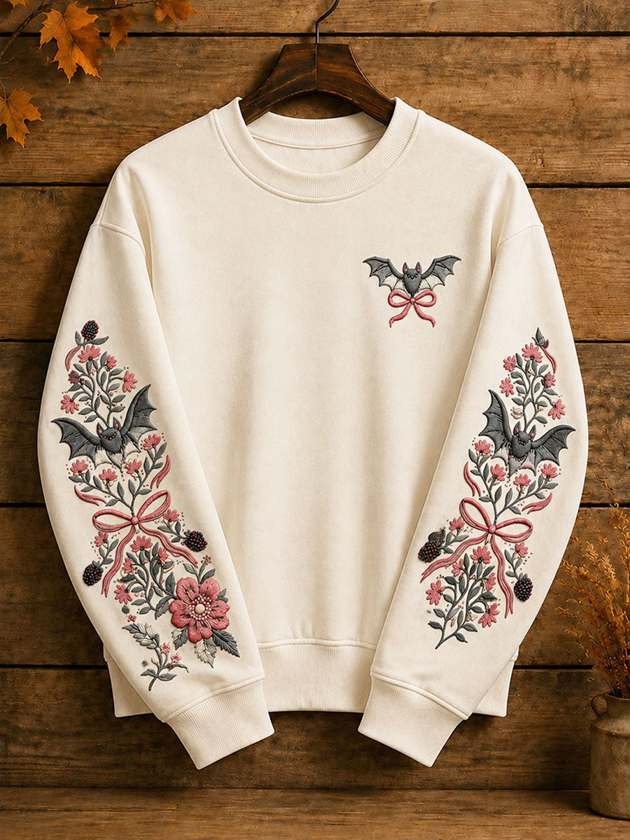 Women's Halloween Gothic Bat Floral Casual Regular Sweatshirt