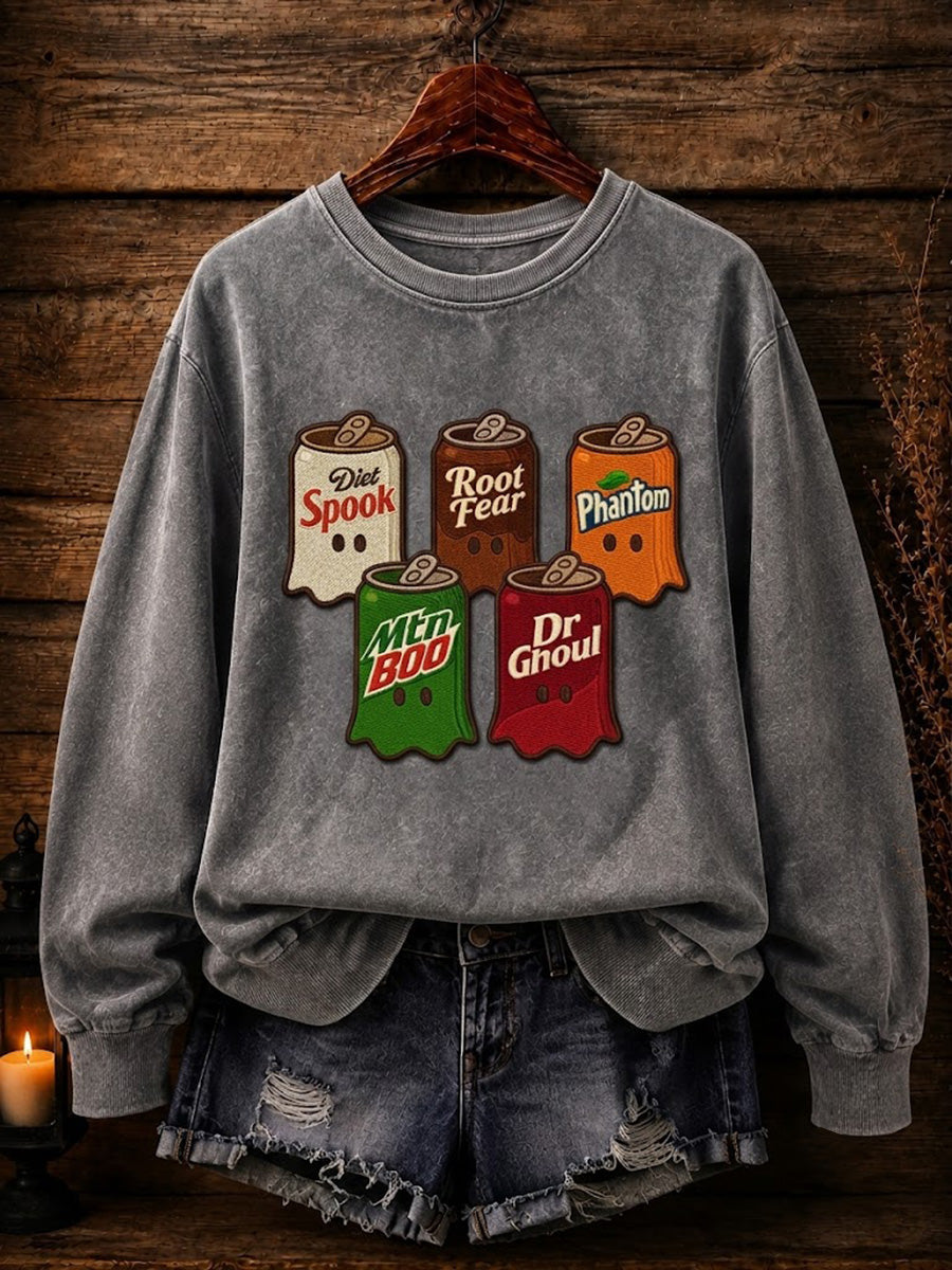 Women's Spooky Soda Can Halloween Ghost Print Sweatshirt