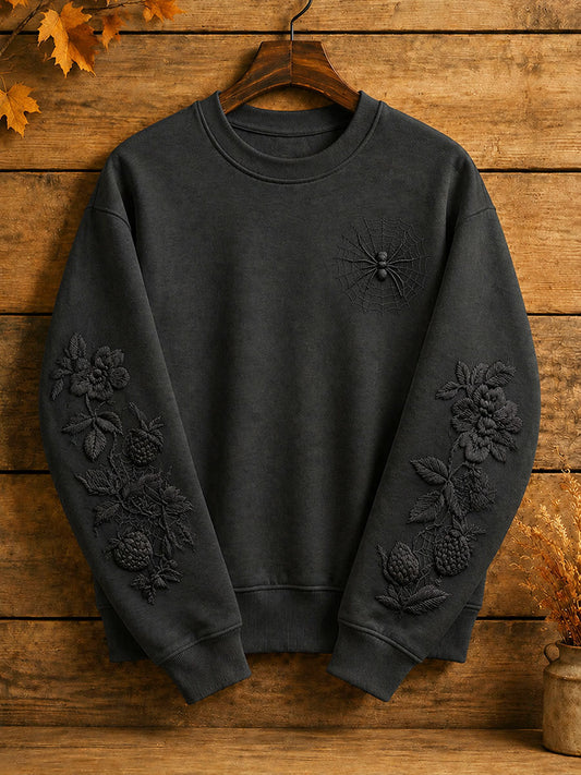 Women's Halloween Gothic Spider Floral Casual Regular Sweatshirt