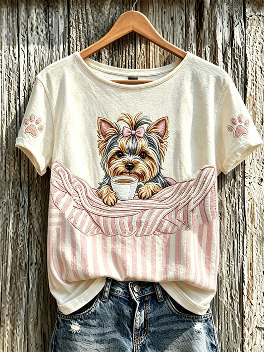 Women's cute dog pattern printed casual short-sleeved T-shirt