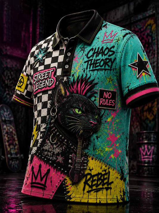 Men's Street Graffiti Cat Art Print Polo Shirt