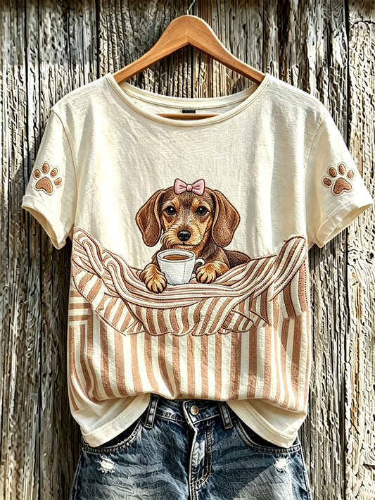 Women's cute dog pattern printed casual short-sleeved T-shirt