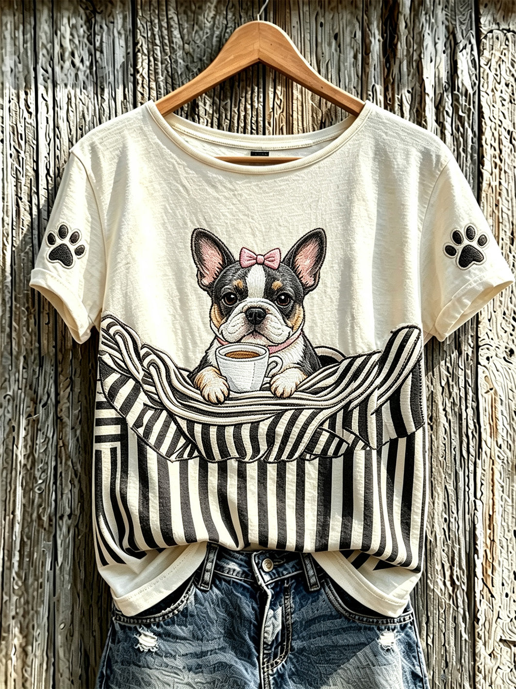 Women's cute dog pattern printed casual short-sleeved T-shirt
