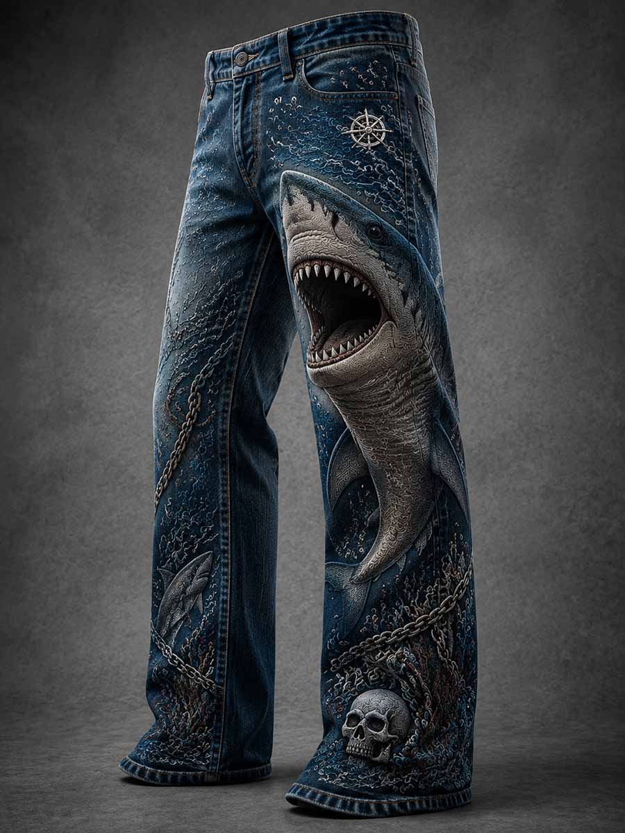 Men's Street Style Shark Art Print Pants