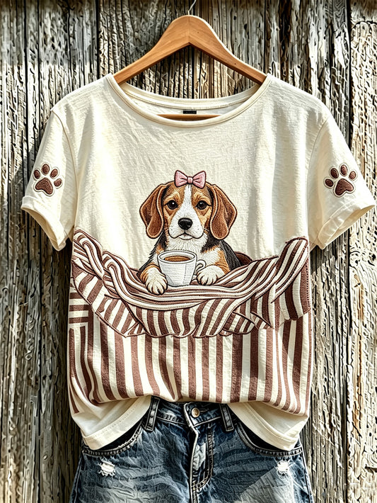 Women's cute dog pattern printed casual short-sleeved T-shirt