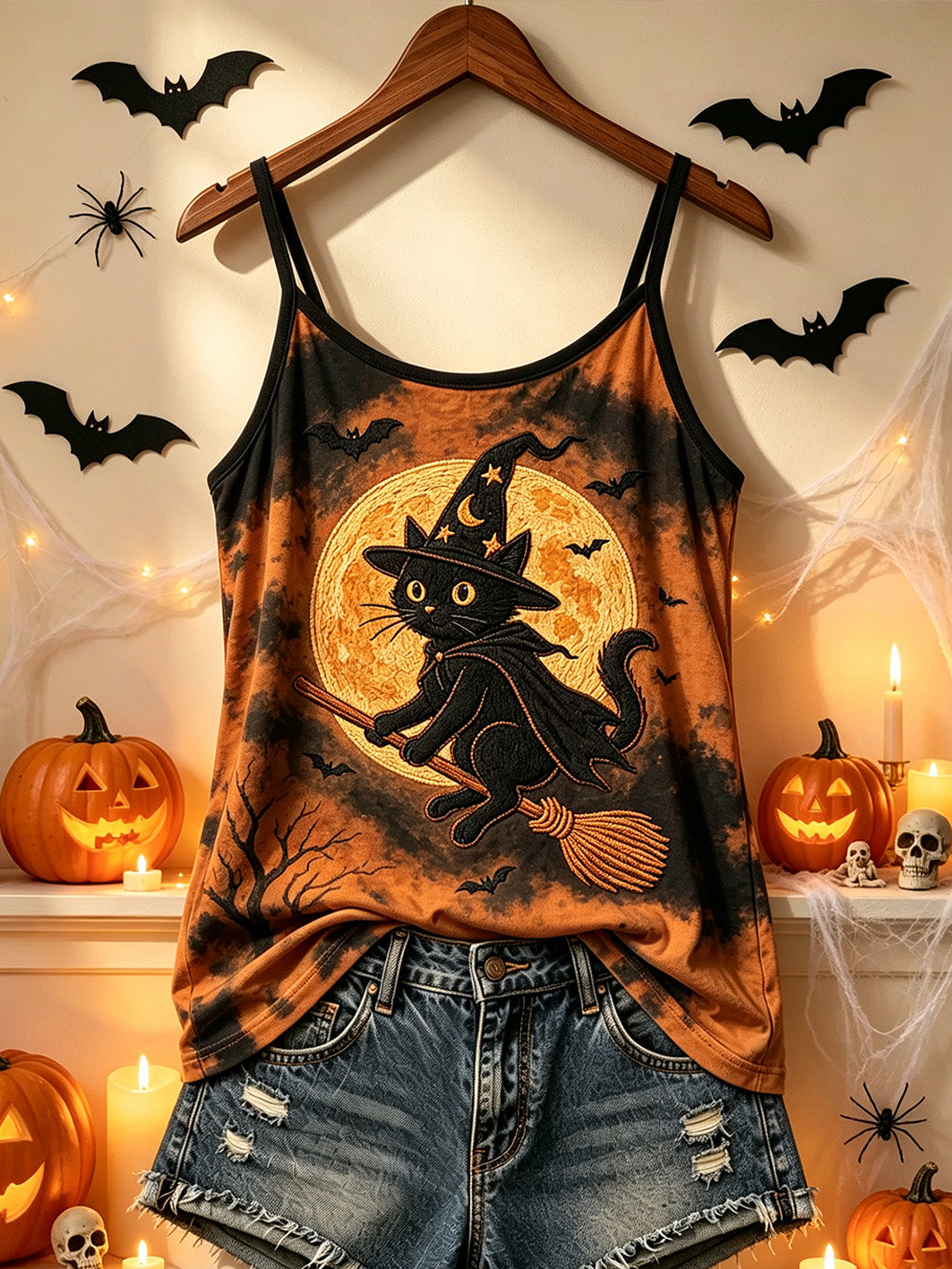 Women's Halloween cat print casual vest