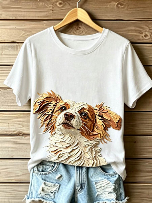 Women's STOP ANIMAL ABUSE Wangwang V-neck off-shoulder short-sleeved T-shirt