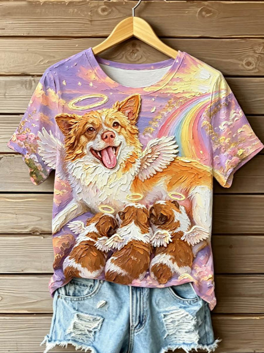 Women's STOP ANIMAL ABUSE Wangwang V-neck off-shoulder short-sleeved T-shirt