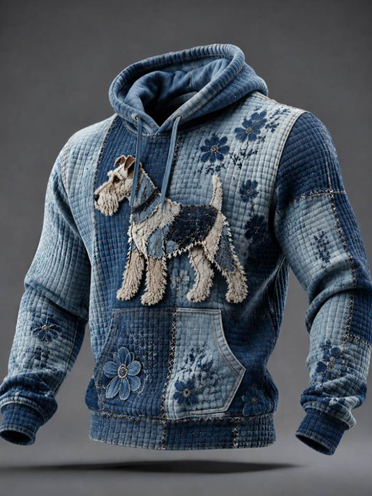 Men's Wire Fox Terrier Checkered Cotton Hoodie