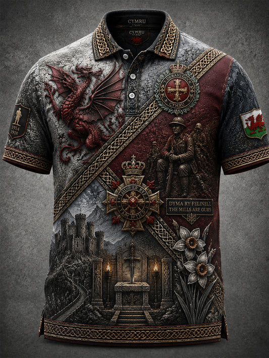 Men's Welsh Red Dragon Printed Polo Shirt