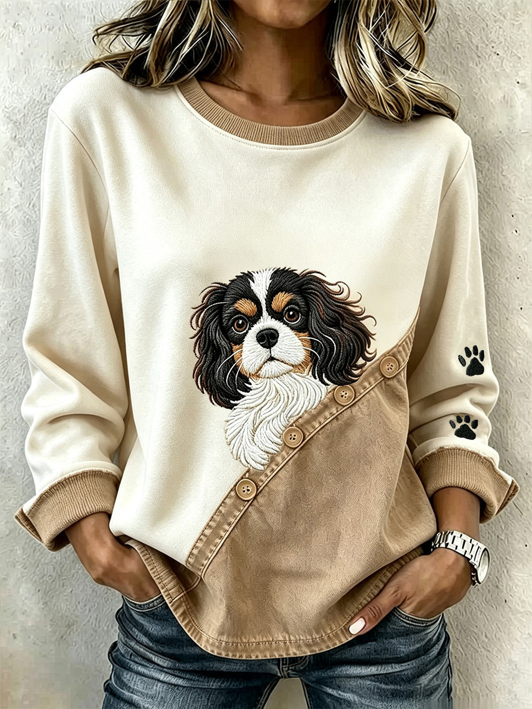 Women's cute dog pattern printed casual sweatshirt