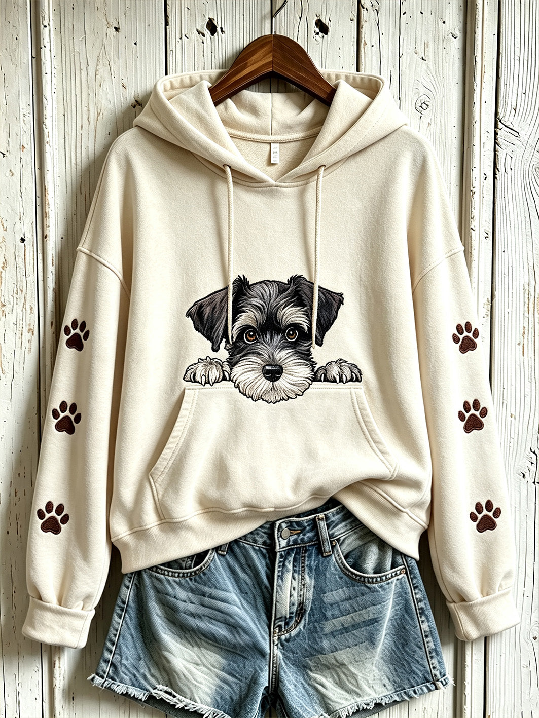 Women's cute dog pattern printed casual hoodie