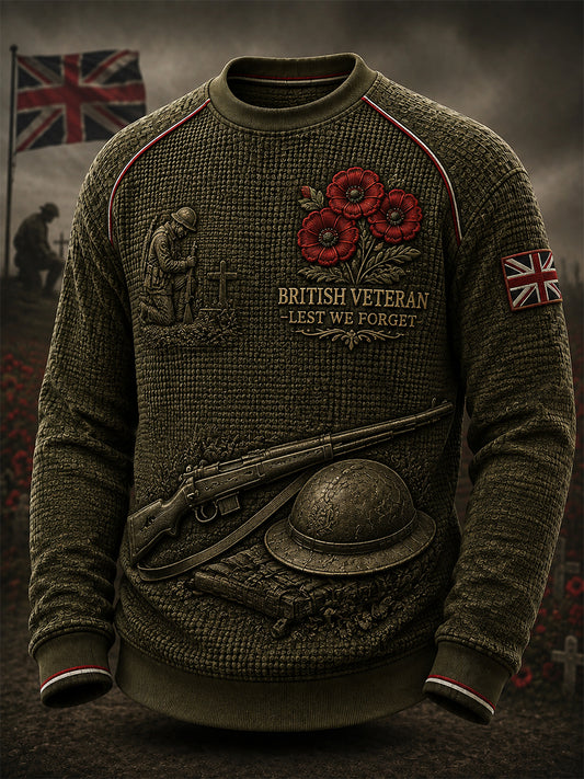 Men's British Veteran Commemorative Print Long-Sleeved Waffle Top