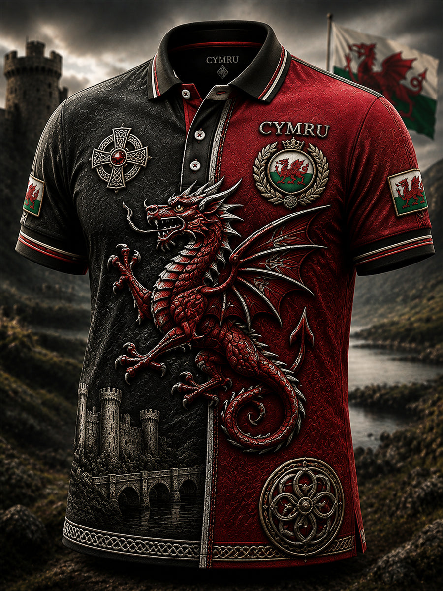 Men's Welsh Red Dragon Printed Polo Shirt