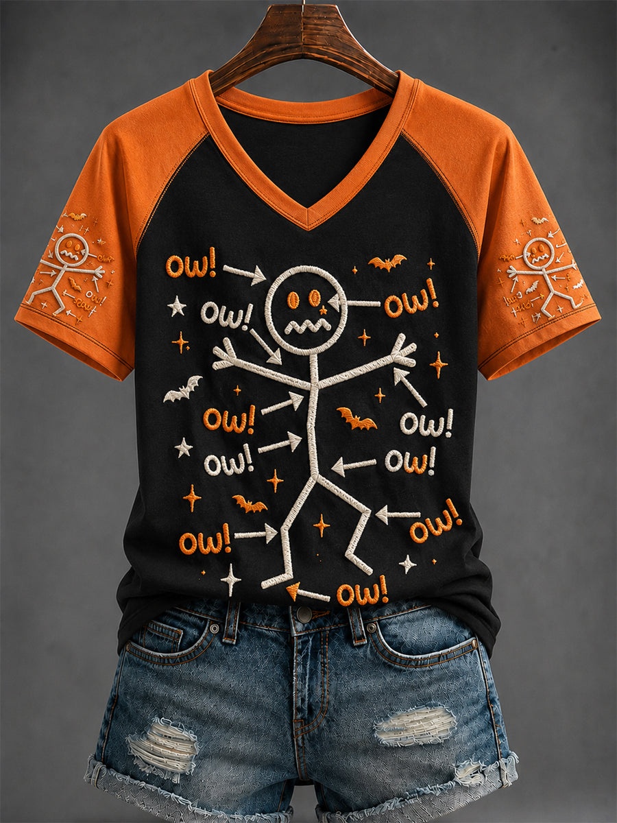 Women's Halloween Printed V-neck T-shirt