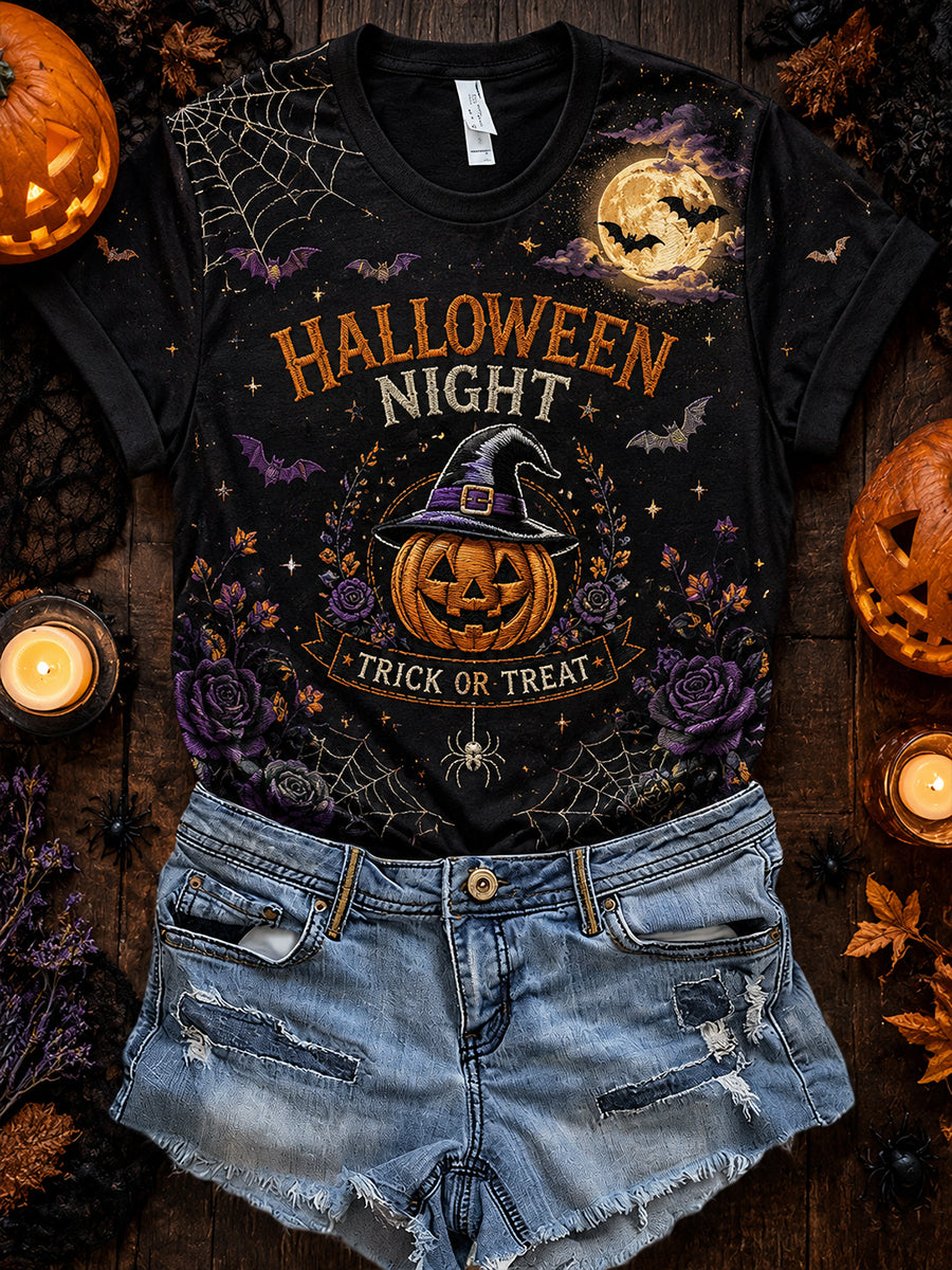 Women's Short-Sleeve T-Shirt With Halloween-Themed Print