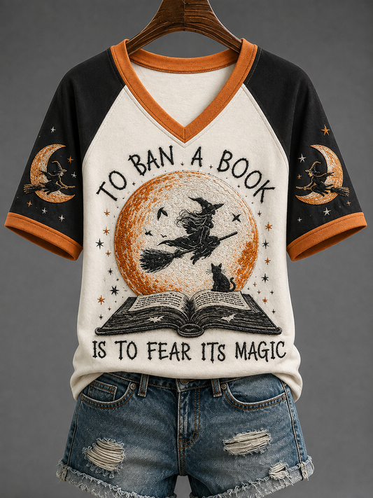 Women's To Ban A Book Is To Fear Its Magic V-neck Off-shoulder Short-sleeved T-shirt