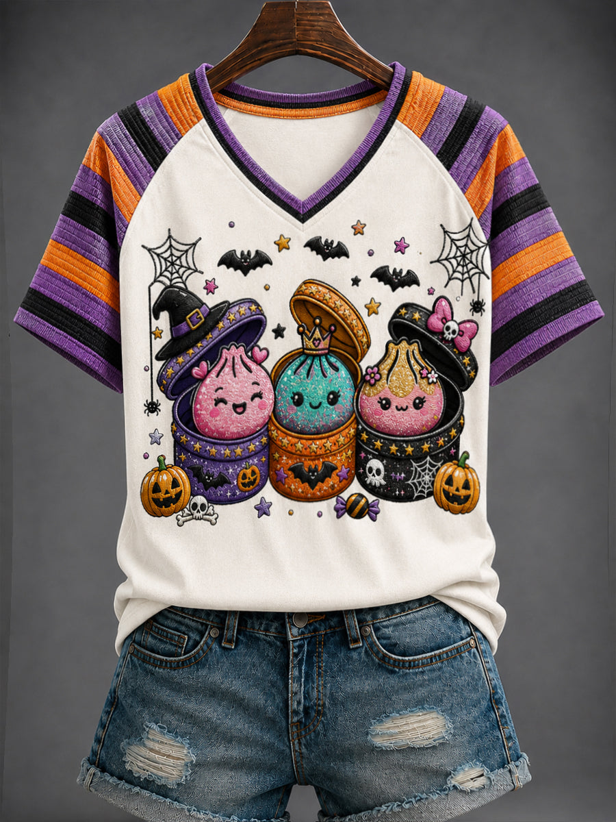 Women's Halloween Printed V-neck T-shirt