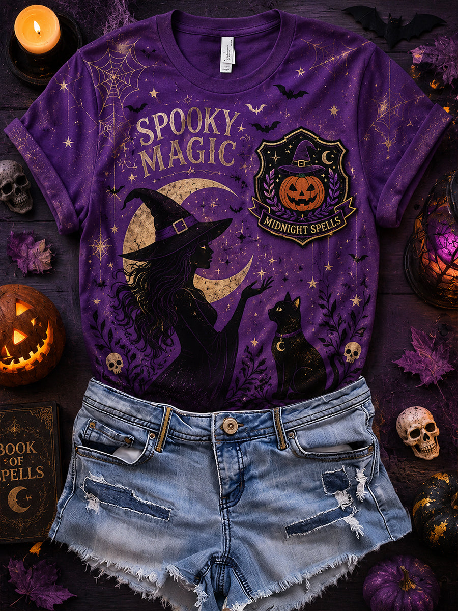 Women's Short-Sleeve T-Shirt With Halloween-Themed Print