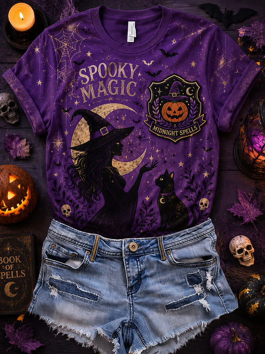 Women's Short-Sleeve T-Shirt With Halloween-Themed Print