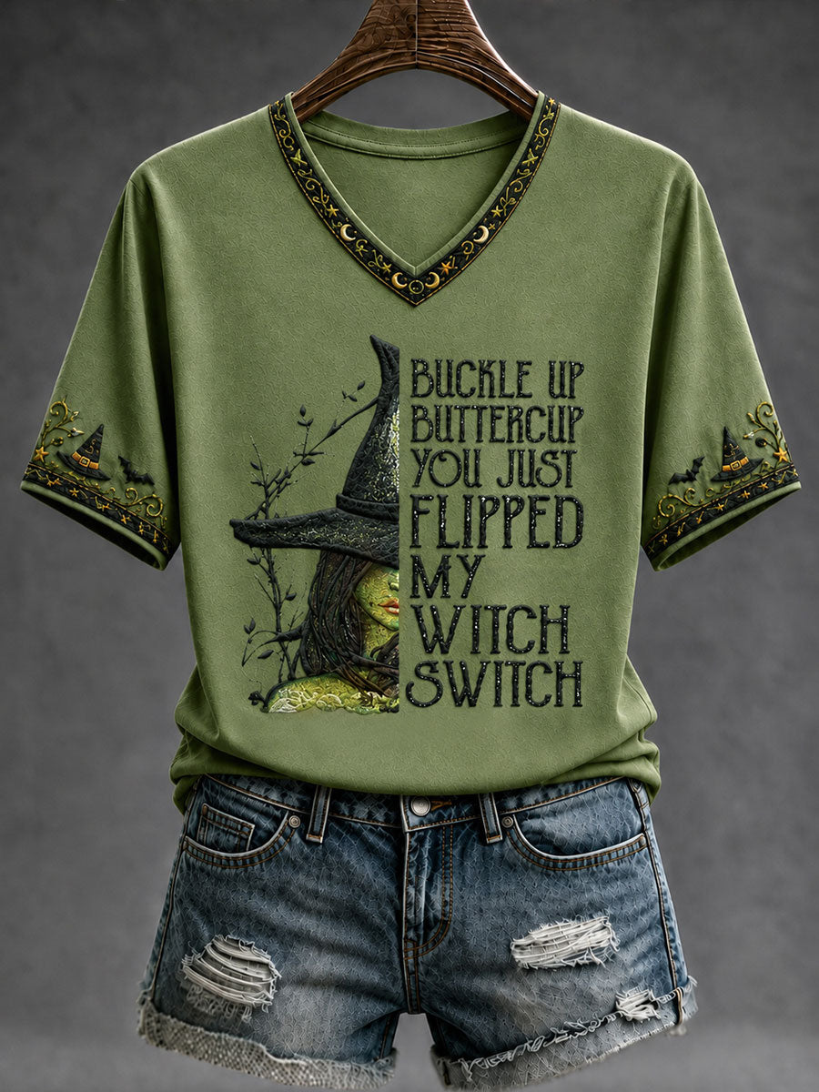 Women's Halloween BUCKLE UP BUTTERCUP YOU JUST FLIPPED MY WITCH SWITCH Short Sleeve T-shirt