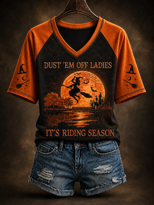 Women's Halloween Printed V-neck T-shirt