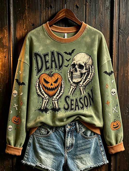 Women's retro Halloween pattern printed casual sweatshirt