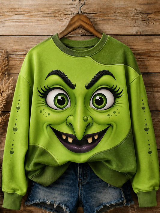 Women's Halloween Witch Face Printed Sweatshirt