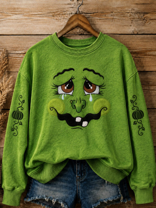 Women's Halloween Witch Face Printed Sweatshirt