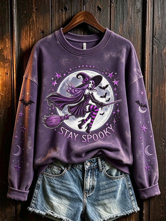 Women's retro Halloween pattern printed casual sweatshirt