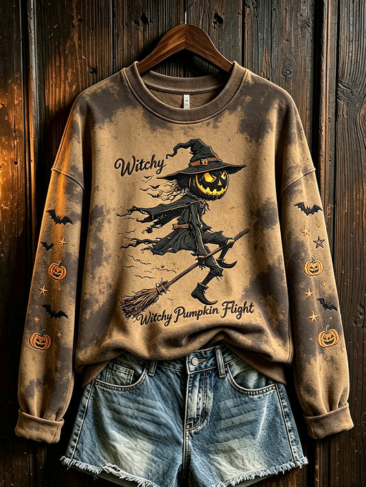 Women's retro Halloween pattern printed casual sweatshirt