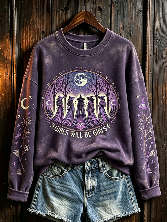 Women's retro Halloween pattern printed casual sweatshirt