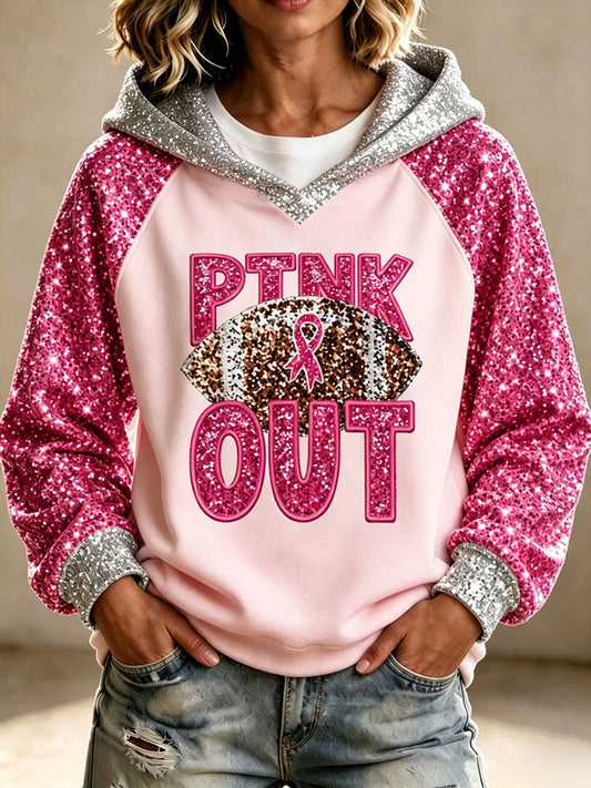 Women's Pink Out Football Breast Cancer Awareness Hooded Sweatshirt