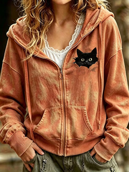 Women's Cute Cat Zip-Up Hoodie