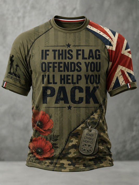 Men's Vintage Veteran-Themed Graphic Raglan Short-Sleeve T-Shirt