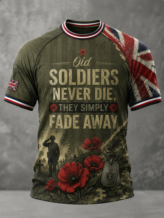 Men's Vintage Veteran-Themed Graphic Raglan Short-Sleeve T-Shirt