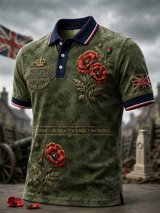 Men's British Veteran Commemorative Print Short-Sleeve Polo Shirt