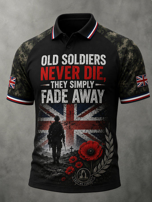 Men's Vintage Short-Sleeve Polo Shirt With Veteran Commemorative Slogan Print
