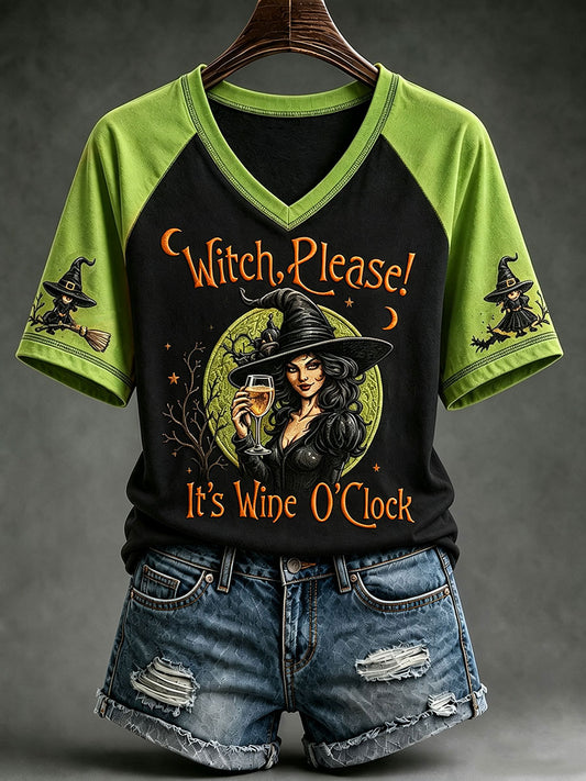 Women's Witch Please! It's Wine O'Clock V-neckT-shirt