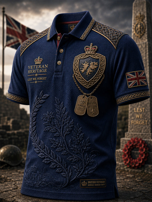 Men's British Veteran Commemorative Print Short-Sleeve Polo Shirt