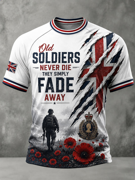 Men's Vintage Veteran-Themed Graphic Raglan Short-Sleeve T-Shirt