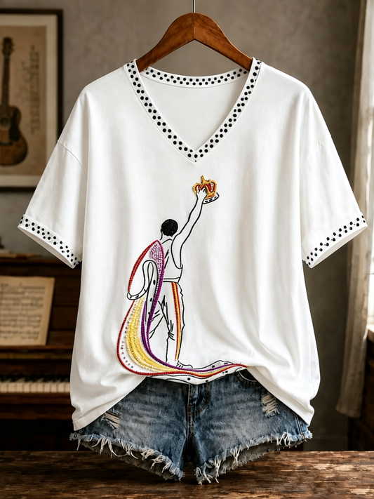 Women's UK Music Lover Q Art Printed short-sleeved T-shirt